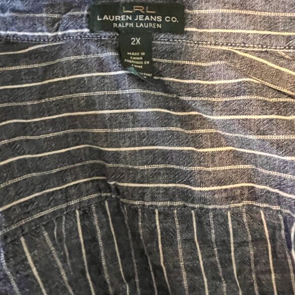 Lauren Jeans Co Shirt 2X Women's Blue White Pinstripe Lng Slve Business Casual - Picture 2 of 4